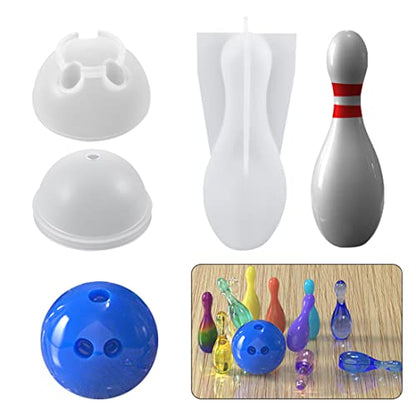 3D Sport Ball Resin Molds Silicone, Bowling Pin with Ball Mold Resin Kit, Hemisphere Mould DIY Casting Bowling Games Toys, Family Sport Tools, Candle Fondant Cake Decoration
