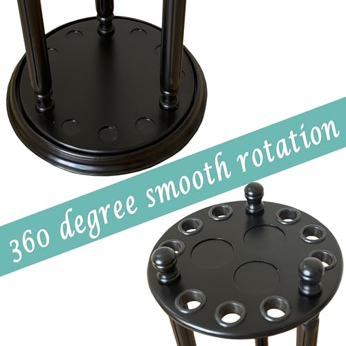 Revolving Billiard Cue Rack, Pool Stick Holder Floor Stand holds 9 Pool Table Sticks, Made of 100% Solid Wood (Black) - color: Black