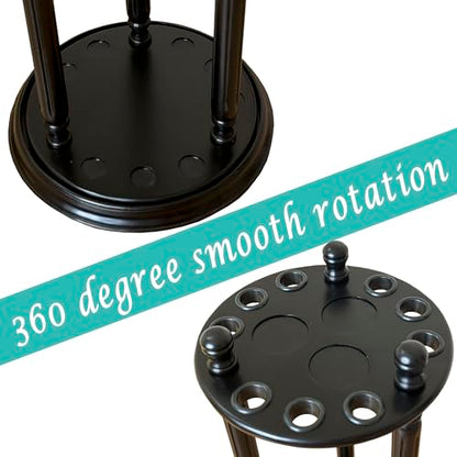 Revolving Billiard Cue Rack, Pool Stick Holder Floor Stand holds 9 Pool Table Sticks, Made of 100% Solid Wood (Black) - color: Black