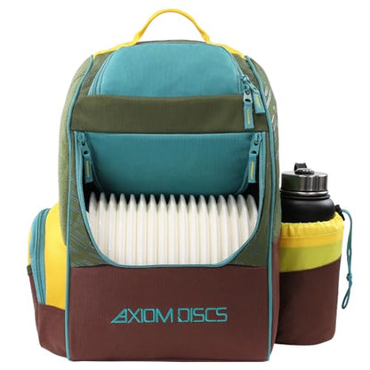 Axiom Discs Shuttle Disc Golf Backpack Bag (Choose Your Style and Color) - color: Olive/Tropic Blue/Golden Yellow, style: With Velcro Side Panel