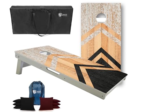 Tailgating Pros All-Weather Cornhole Boards - 4'x2' Weather Resistant Cornhole Set- Carrying Case & Set of 8 Corn Hole Bean Bags w/Tote Included - color: Faded Mountain Peak