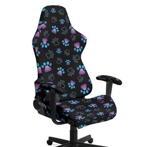 Suobstales Dog Paw Pattern Gaming Chair Cover with Armrest Cover, Cat Scratch Proof Jacquard Soft Spandex Gaming Chair Slipcovers with Arms Cover for Racing Office Computer Reclining Chairs - color: Dog Paw
