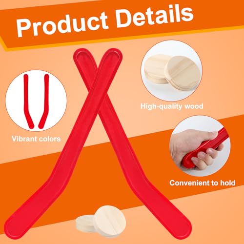 Soulchen 2 Sets Replacement Hockey Sticks and Pucks for Classic Wooden Tabletop Games Hockey Game Slap Shot Extra Accessories for Family Adults Kids Children - color: Red