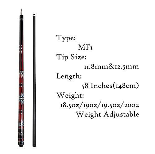 Carbon Fiber Pool Cue,11.8mm/12.5mm Low Deflection Cue Stick,Professional Pool Stick with Case - color: MF1, size: 12.5mm