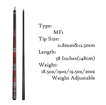 Carbon Fiber Pool Cue,11.8mm/12.5mm Low Deflection Cue Stick,Professional Pool Stick with Case - color: MF1, size: 12.5mm