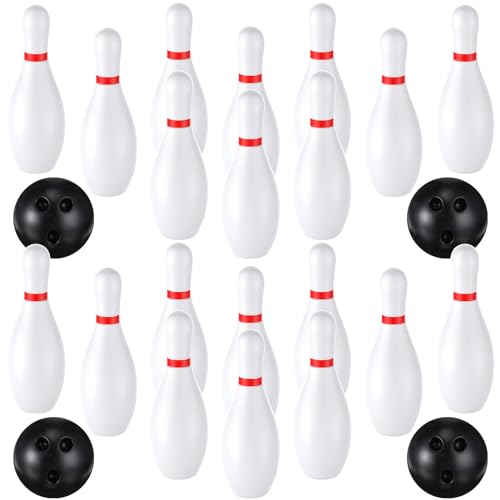 RoundFunny 2 Pack 7.1 Inch Bowling Set, Indoor Outdoor Portable Lawn Game Include 20 Bowling Pins and 4 Plastic Ball for Boys Girls Educational Birthday Gift Party School Toy