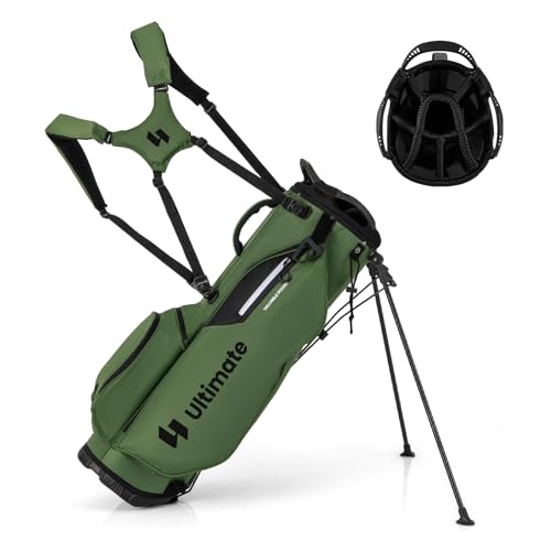 ULTIMATE Golf Stand Bag, 8-Way Golf Bag with 5 Pockets, Rain Hood, Detachable Dual Shoulder Strap, Lumbar Pad, Handles, Portable Golf Club Bag for Men & Women - color: Green