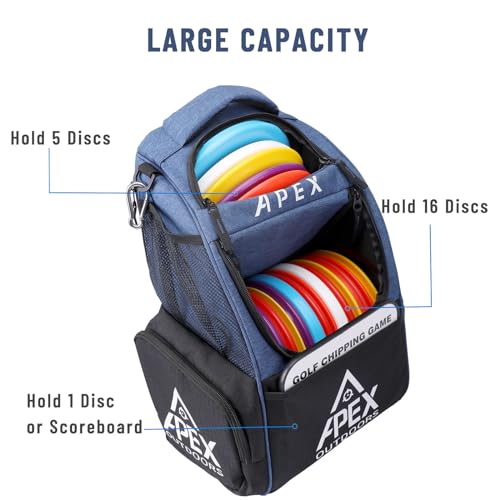 Disc Golf Bag, Large Disc Golf Backpack Holds Over 21 Discs, Durable & Lightweight with Multiple Storage Pockets - color: Blue
