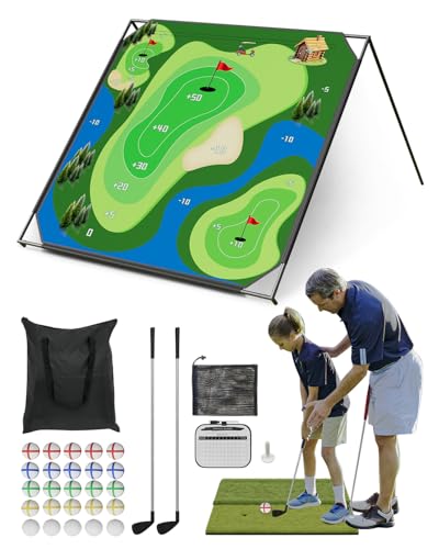 NAIZEA Golf Chipping Game with Stand - Golf Target Battle Games with Hitting Mat, 25 Sticky Balls, Indoor Outdoor Portable Golfs Game for Chipping Practice for Dads Golfers,80"x80"