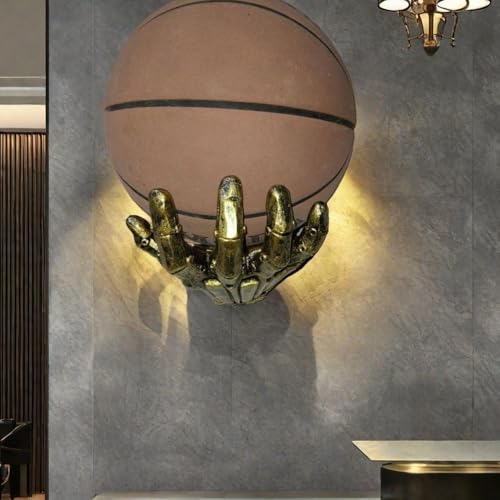 Mechanical Hand Wall Mounted Basketball Holder, Punk Style Garage Ball Storage Rack, Space Saving Display Stand for Room and Garage, Sports Wall Decor, Ball Organizer Shelf - color: Golden