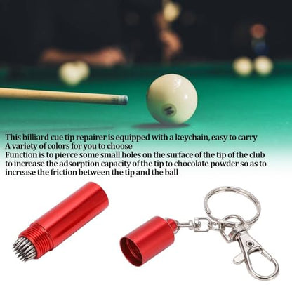 Billiard Cue Tip Tool with Keychain – Billiard Pool Snooker Stick Shaper Cue Tip Pick Pricking Pin Grinding Repair Tool for Snooker Pool Cue Tips - color: Red