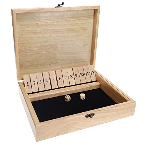 WE Games 12 Number Shut the Box Board Game- Natural Wood Box with Lid - color: Natural Wood