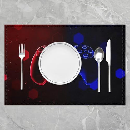 Erosebridal Gamepad 4 PCS of Placemats 12x18 Joystick Place Mat for Dining Table Boys Geometric Neon Gamer Non Slip Table Mats Red Blue Lights Modern - color: Red Blue