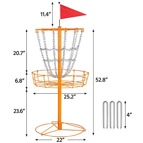 Yaheetech Portable Disc Golf Basket, Practice Target Steel Hole Heavy Duty Disc Golf Goals Catcher, Orange