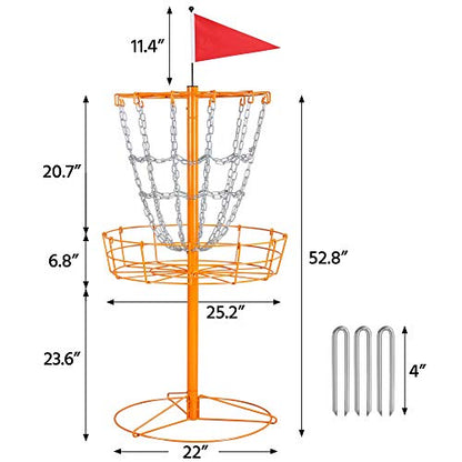 Yaheetech Portable Disc Golf Basket, Practice Target Steel Hole Heavy Duty Disc Golf Goals Catcher, Orange