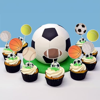 36Pcs Sports Cupcake Toppers Basketball Cupcake Toothpicks Soccer Ball Football Baseball Volleyball Rugby Cake Decorations for Sports Ball Game Theme Baby Shower Birthday Party Decoration Supplies - style: Sports Ball