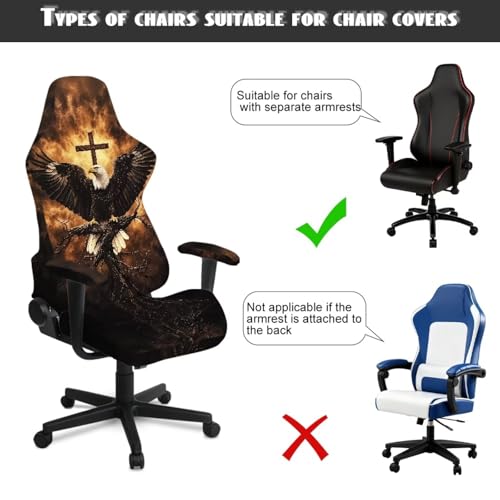 Eagle Print Gaming Chair Covers Slipcovers 4Pcs with Armrest Cover Fire Cross Print Gamer Chair Cover Set 4Pc/Set Easy to Install Home Decorations - color: Black and Brown - Eagle Fire Cross
