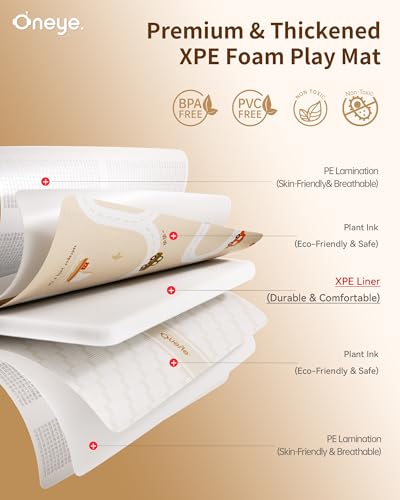 Oneye Baby Play Mat, 50 x 50 Inch Floor Mat with XPE Foam,Foldable & Reversible Baby Floor Play Mat, Perfect Baby Foam Playmat for Baby Playpen, Waterproof PlayMats for Babies,Indoor& Outdoor