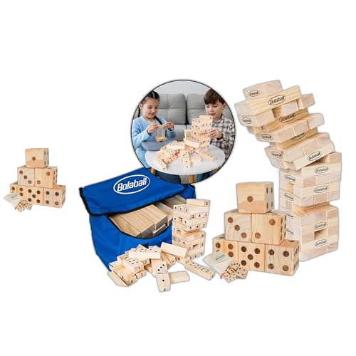 Bolaball Giant Wooden Dice Set & Extreme Fun Pack | Outdoor Games Bundle with 20+ Games, Durable Hardwood, Easy Storage Bag, Tumbling Blocks, Dominoes, Giant Dice | Perfect for BBQ, Beach, Family Fun