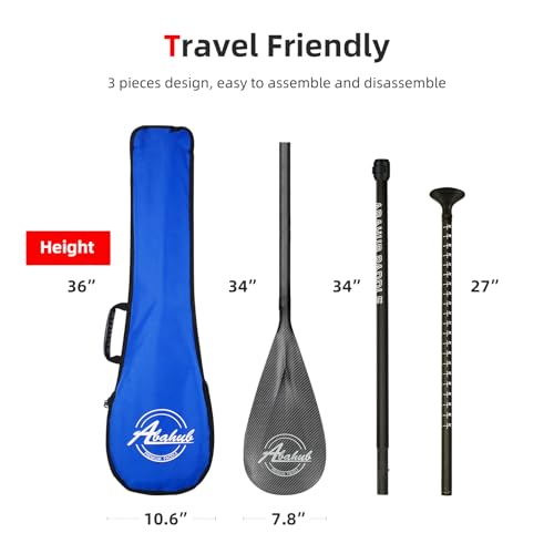 Abahub Carbon Fiber SUP Paddles, 1 x 3 Section Adjustable 67" - 86" Carbon Fiber Shaft, Lightweight Stand-up Paddle Oars for Paddleboards, with a Carrying Bag - color: Carbon Fiber Shaft & Carbon Fiber Print Plastic Blade