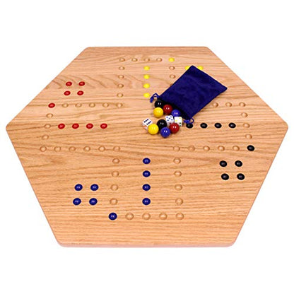 Wahoo Wooden Marble Game Board Set - Large 24" Wide - Solid Oak Wood - Double-Sided - with Large 22mm Marbles and Dice Included