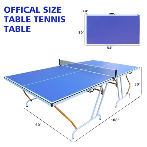 Professional Table Tennis Table Indoor Foldable Table Tennis Game Set, 9-Feet Single Play Mode Table with Net Post Set, 2 Pars and 3 Balls