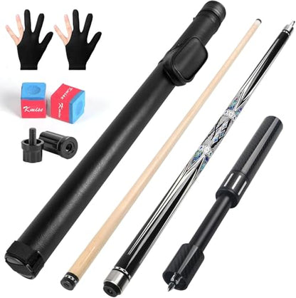 Kmise Professional Pool Cue Stick, 18 19 20oz Canadian Maple Cue Sticks, Low Deflection Shaft with Telescopic Extension Cue - color: Black & Blue, size: 21oz