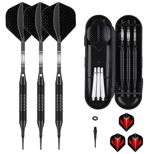 Darts Plastic Tip Set - 18g 21g Colorful Rainbow Soft Tip Darts 50 Anti-Loose O-Rings 6 Shaft (Aluminum/Nylon 45mm) 6 Durable Flights Extra 50 Soft Tips Electronic Dartboard - color: Black-DART-D