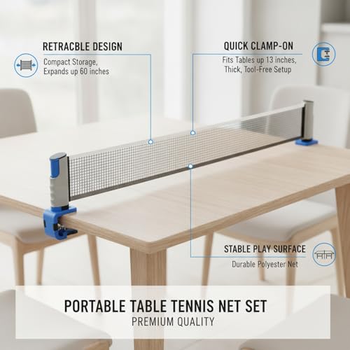Retractable Table Tennis Net Set, Clamp-On Ping Pong Net for Standard Tables, Portable Polyester Mesh with Quick Setup - color: Gray