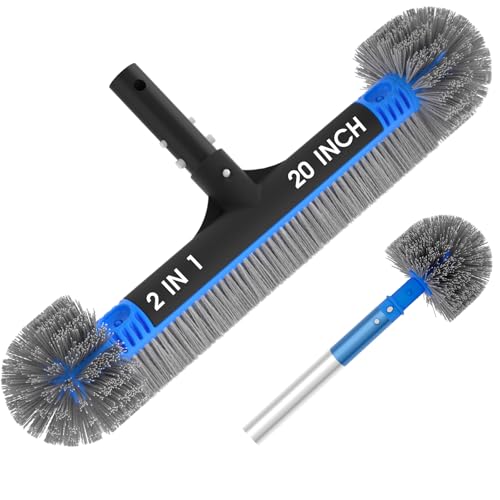 TidyMister 20'' 2 in 1 Pool Brush Head Cobweb Duster Heavy Duty Pool Cleaning Detachable Round Brush with EZ Clip & Wavy Nylon Bristles for Inground Pool & Above-Ground Pool (Without Pole) - size: 20.5inch
