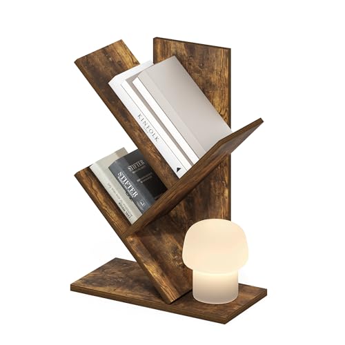 Furinno Tree Book Shelf, 3-Tier Bookshelf with Angled Open Shelf, Tree Bookcase for Room Decor, 8.4 x 15.7 x 21.3, for Organization and Storage, for Living Room, Bedroom, Home Office, Amber Pine | Furinno - color: Amber Pine, size: 3-Tier Tree Bookcase