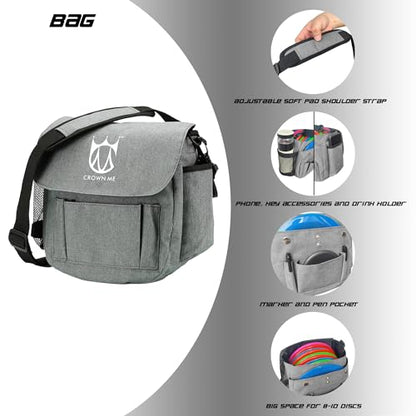 CROWN ME PDGA Aprroved Disc Golf Pro Set with Bag and 6 Discs - color: Grey