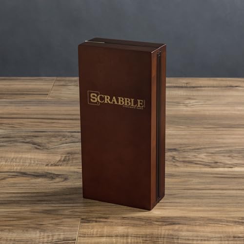 Scrabble Deluxe Travel Edition by WS Game Company | Compact Travel Game Set | Wooden Case with Hidden Storage, Raised Letter Tile Grid, and Magnetic Closure | Scrabble Board Game for 2-4 Players