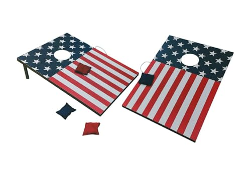 Patriotic Wooden Cornhole Game Set, American Flag Design, 2-4 Players, for Ages 8+, 35.43 x 23.6 in Boards
