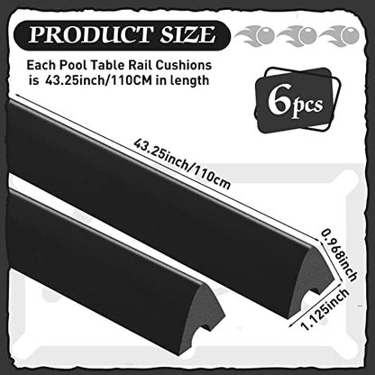 Syhood Set of 6 K66 Rubber Bumpers Pool Table Bumpers Replacement Pool Table Rail Cushions 8 Foot Billiard Rail Rubber Cushions for Pool Table Accessories - color: Black