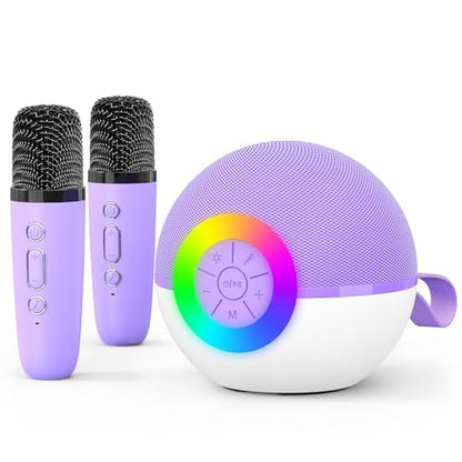 goopow Mini Karaoke Machine Speaker for Kids Adults, Portable Bluetooth Microphone Song Toys with LED Light, Best Chritmas Birthday Festival Gift for 3 4 5 6 7 8+ Year Old Girls Boys (Purple-2MIC) - color: Purple-2Mic