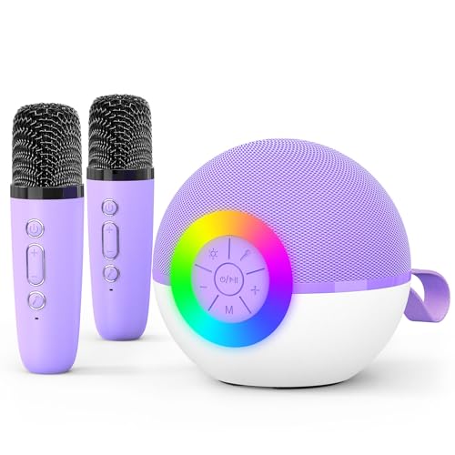 goopow Mini Karaoke Machine Speaker for Kids Adults, Portable Bluetooth Microphone Song Toys with LED Light, Best Chritmas Birthday Festival Gift for 3 4 5 6 7 8+ Year Old Girls Boys (Purple-2MIC) - color: Purple-2Mic