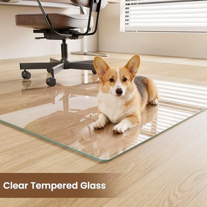 46"x55" Tempered Glass Chair mat for Carpet, Office Chair Mat with Round Corner, Desk Chair Mat for Carpet/Hardwood Floor/Rolling Chair-with 6 Anti-Slip Pads - size: 46x55