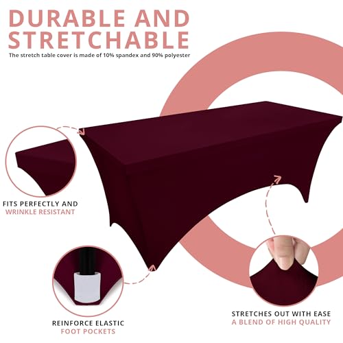 Utopia Kitchen Spandex Tablecloth 2 Pack [6FT, Burgundy] Tight, Fitted, Washable and Wrinkle Resistant Stretch Table Cloth Rectangle Cover for Trade Show, Weddings & Parties [72Lx30Wx30H Inch] - color: Burgundy, size: 6 Feet - 2 Pack