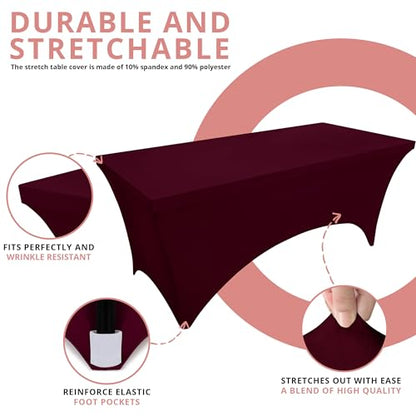 Utopia Kitchen Spandex Tablecloth 2 Pack [6FT, Burgundy] Tight, Fitted, Washable and Wrinkle Resistant Stretch Table Cloth Rectangle Cover for Trade Show, Weddings & Parties [72Lx30Wx30H Inch] - color: Burgundy, size: 6 Feet - 2 Pack