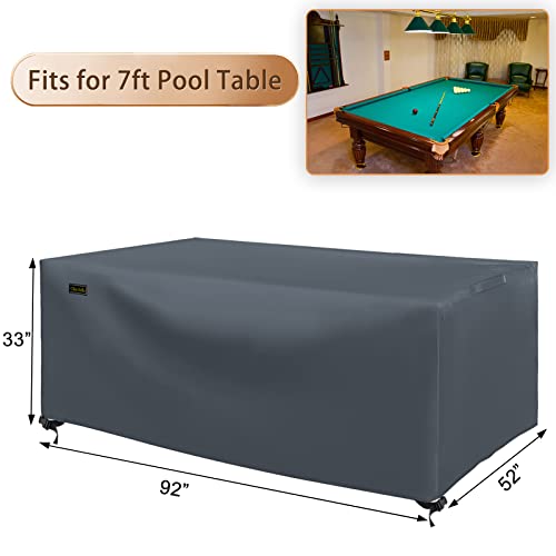 CHINCHILLA 7/8/9 ft Pool Table Cover, Waterproof Sunscreen Billiard Cover Polyester Fabric ，for Snooker Billiard Table Cover - color: Gray, size: 7FT- (92"L x 52"W x 33"H)