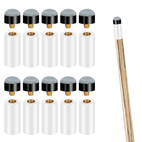 Trinkrittey 10 Sets Screw On Pool Stick Tips with White Pool Cue Stick Ferrules,12mm Blue Billiard Cues Tips Replacement Kit