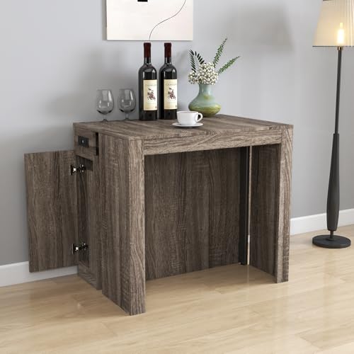 24"-118" Extendable Dining Table with Storage for 2-12 People, Modern Space-Saving Extra Long Wood Folding Table with USB & AC Outlets, Multifunctional Conference Meeting Table, Oak - color: Oak, style: 24" - 118.5" (2-12 People)