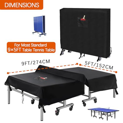 600D Ping Pong Cover Heavy Duty Table Tennis Cover Waterproof Outdoor & Indoor with Paddle Pocket Windproof Buckle Fits Universal 9x5 FT Tables Folding & Flat Tables,Black,65''Lx28''Wx73''H - color: Black