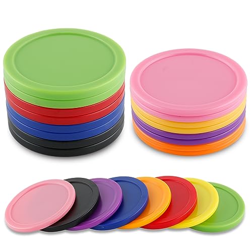 BQSPT 16 Pieces Air Hockey Pucks 2.5 Inch 64mm Replacement Pucks Air Hockey Tables Pucks for Game Tables Equipment Accessories(8 Thick 8 Thin) (red, Black, Blue, Green,Orange, Yellow, Purple, Pink)