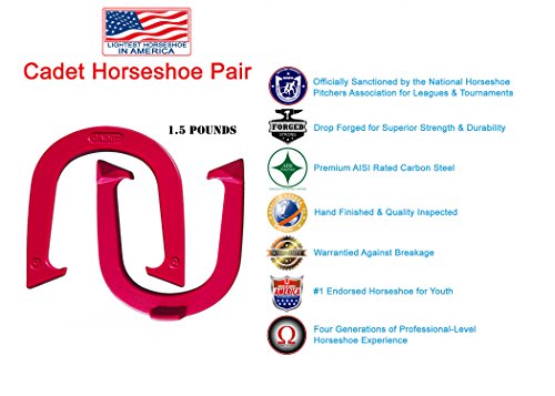 Light Weight Cadet Pitching Horseshoes - NHPA Sanctioned for Tournament Play - Drop Forged Steel - One Pair (2 Shoes) - color: Red