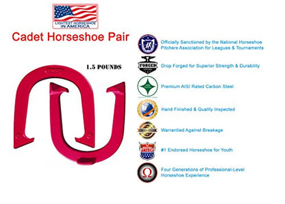 Light Weight Cadet Pitching Horseshoes - NHPA Sanctioned for Tournament Play - Drop Forged Steel - One Pair (2 Shoes) - color: Red