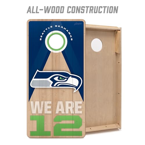 YouTheFan NFL 2' x 4' Slogan Series Professional Wood Cornhole Game with Logo Bags - color: Seattle Seahawks