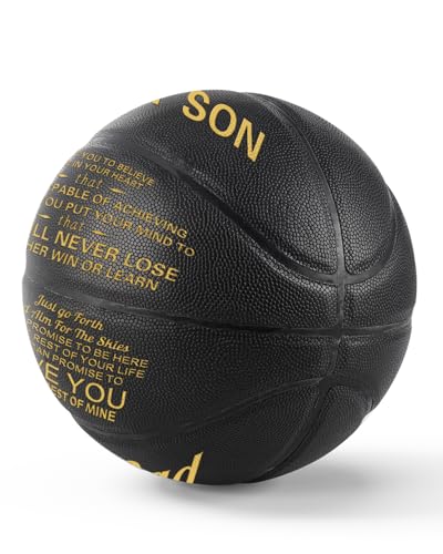 KAAYEE Engraved Basketball for Grandson, Engraved Basketball for Son from Mom Dad, Personalized 29.5" Basketballs Gifts, Custom Christmas Birthday Graduation Back to School Gift for Son from Mom Dad - color: Black-Dad to Son