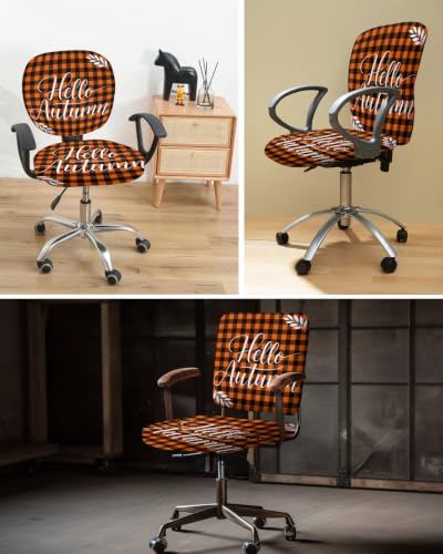 Savannan Office Chair Cover, Hello Autumn Orange Buffalo Plaid Protective Stretch Elastic Universal Cover for Desk Task Chair,Computer Rotating Chair 1 Pcs Black Gingham Check